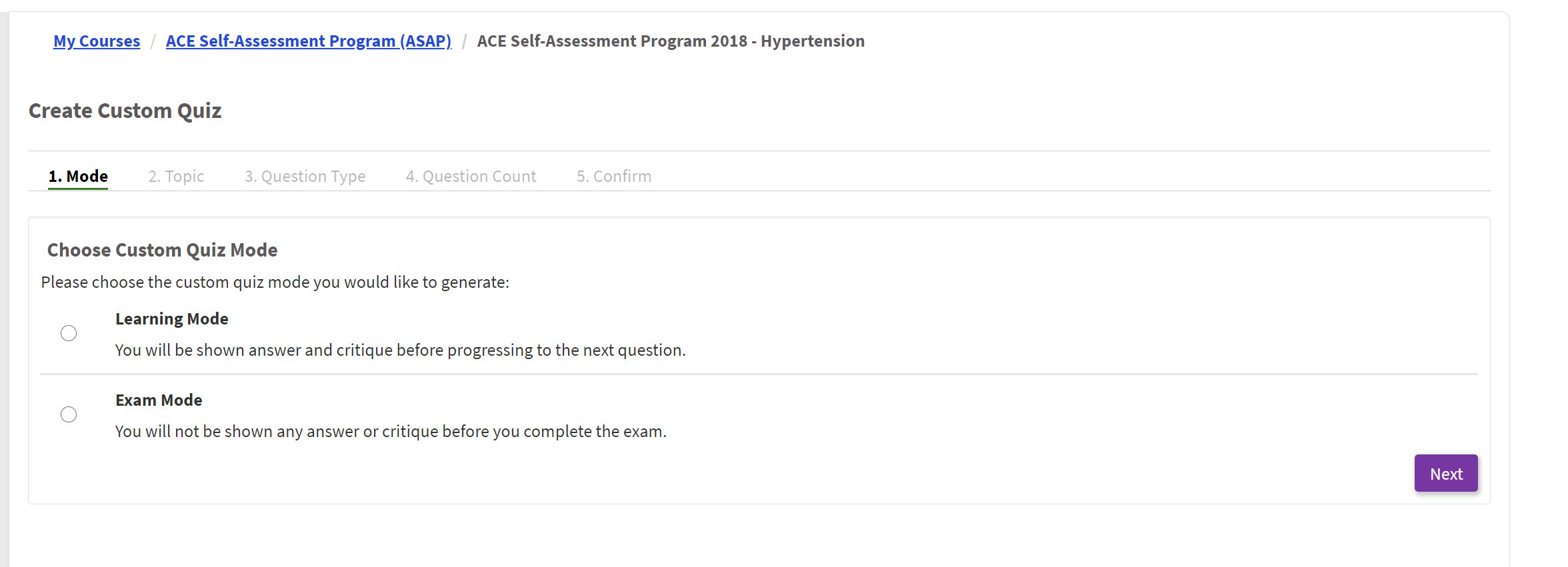 screenshot of My Learning Activities